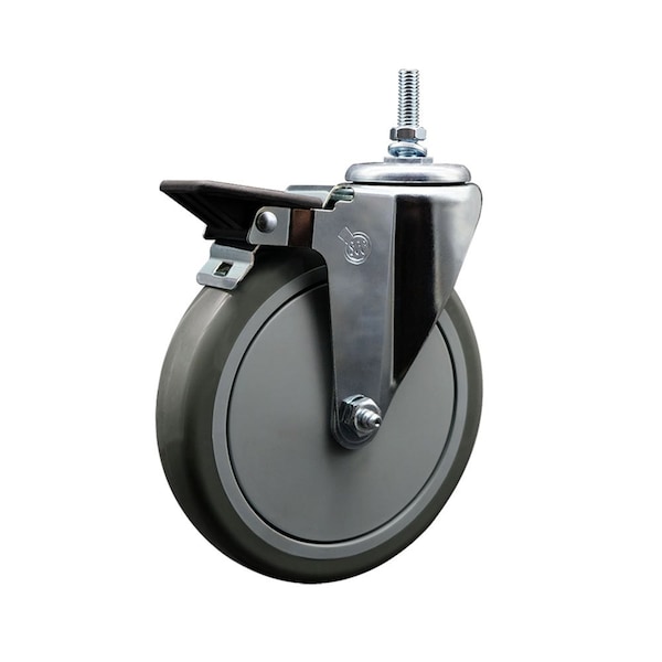 6 Inch Gray Polyurethane 38 Inch Threaded Stem Caster with Brake
